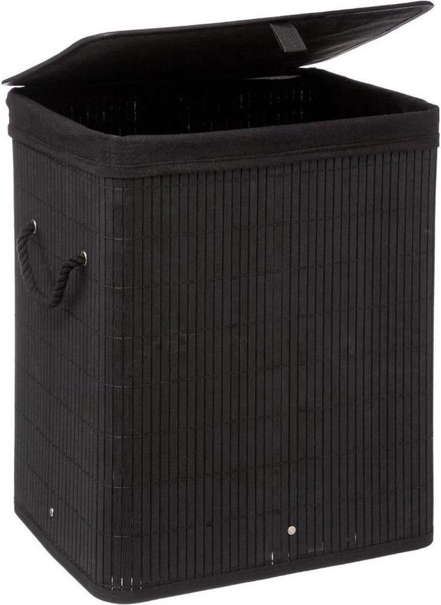 Mdxl® Bamboe Wasmand Zwart / Badkamer / Opvouwbaar / Mand Voor Wasgoed / Met Deksel / Met Handvaten / 60L