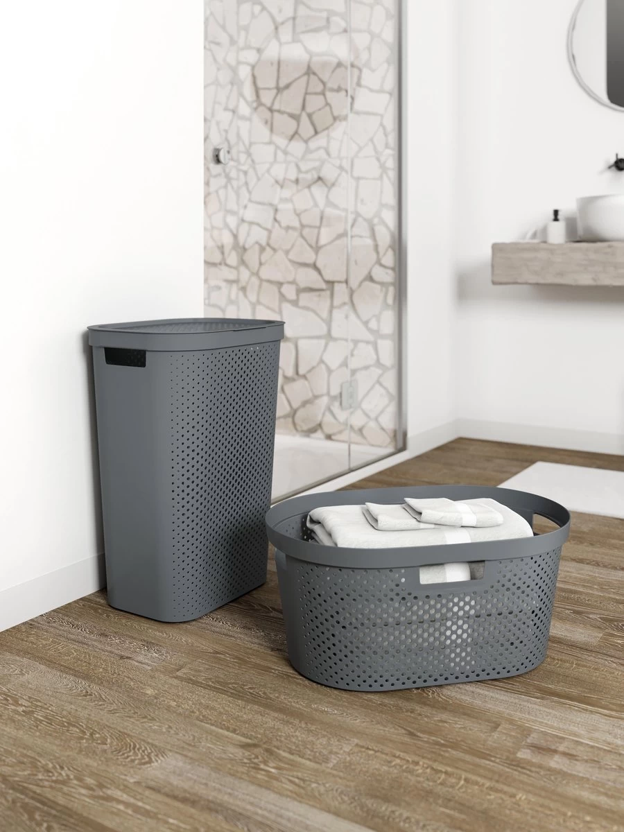 Curver Infinity Recycled Wasmand Met Deksel - 60L - 2 Stuks - Antraciet - Afbeelding 4