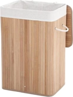 FEDEC Bamboe Wasmand 72L - Deksel En Uitneembare Linnen Waszak - 29x39x57 CM