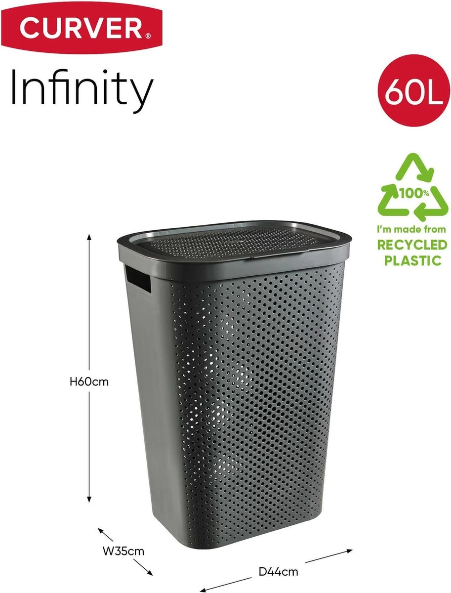 Curver Infinity Recycled Wasmand Met Deksel - 60L - 2 Stuks - Antraciet - Afbeelding 8