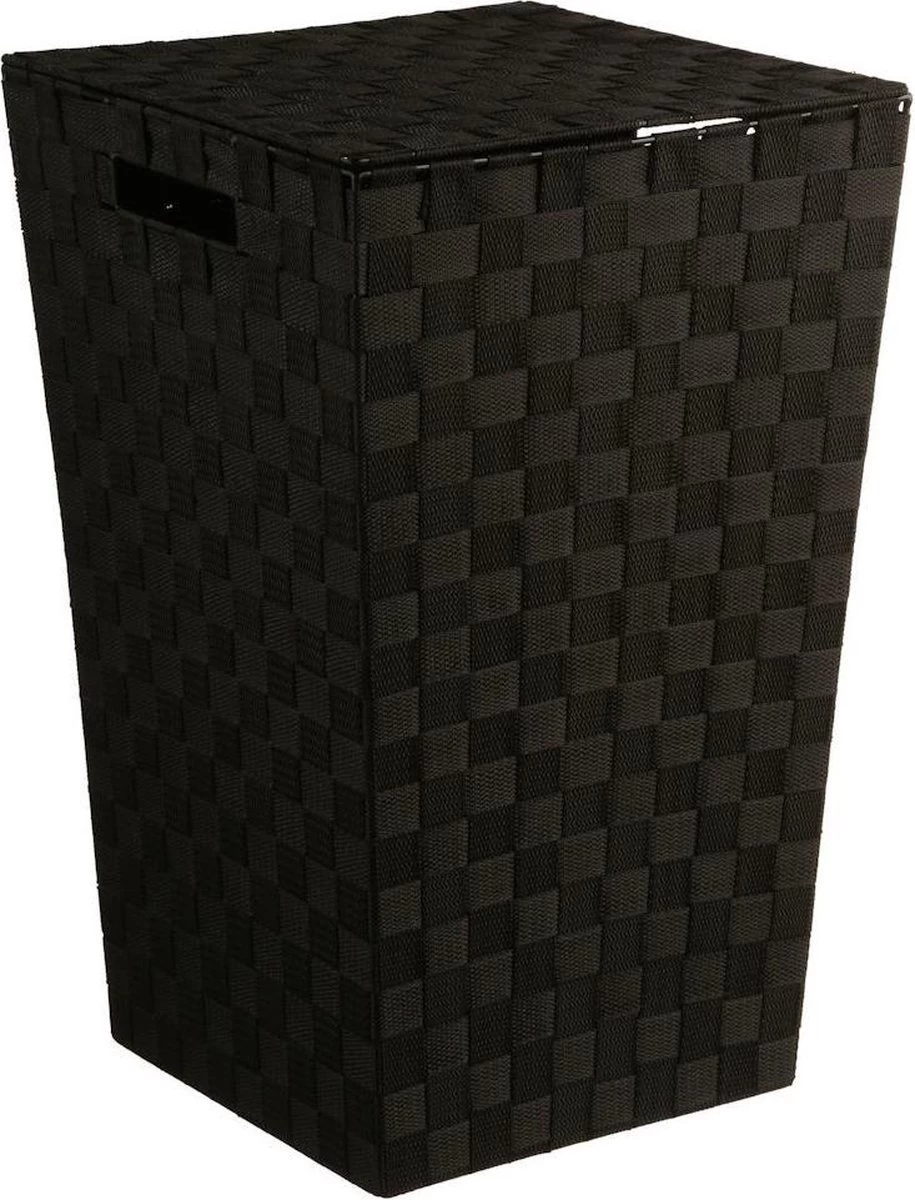 Merkloos Decopatent® Wasmanden Met Deksel - 60 Liter - Geweven Wasmand - Wasbox Met Optil Deksel - Polypropyleen - Afm 33x33x53 Cm - Zwart - Afbeelding 3