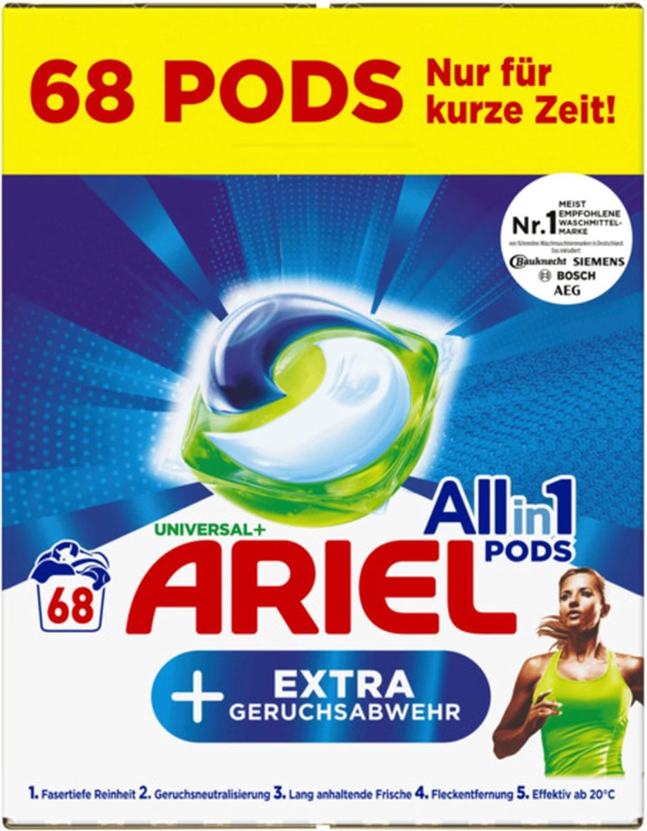 Ariel All In 1 Wasmiddel Pods Universal + Vlekverwijderaar - Wascapsules - Voordeelverpakking - 2 X 68 = 136 Wasbeurten
