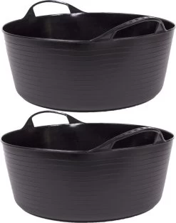 2x Stuks Flexibele Kuip Emmers/wasmanden Rond Zwart 16 Liter - Opbergmanden