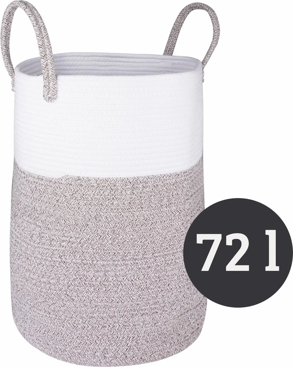 Mmoods Wasmand Katoen 72 Liter - Opbergmand Speelgoed - Wassorteerder Met Handvaten - Wasbox Badkamer - Mand Rond Badkamer Grijs