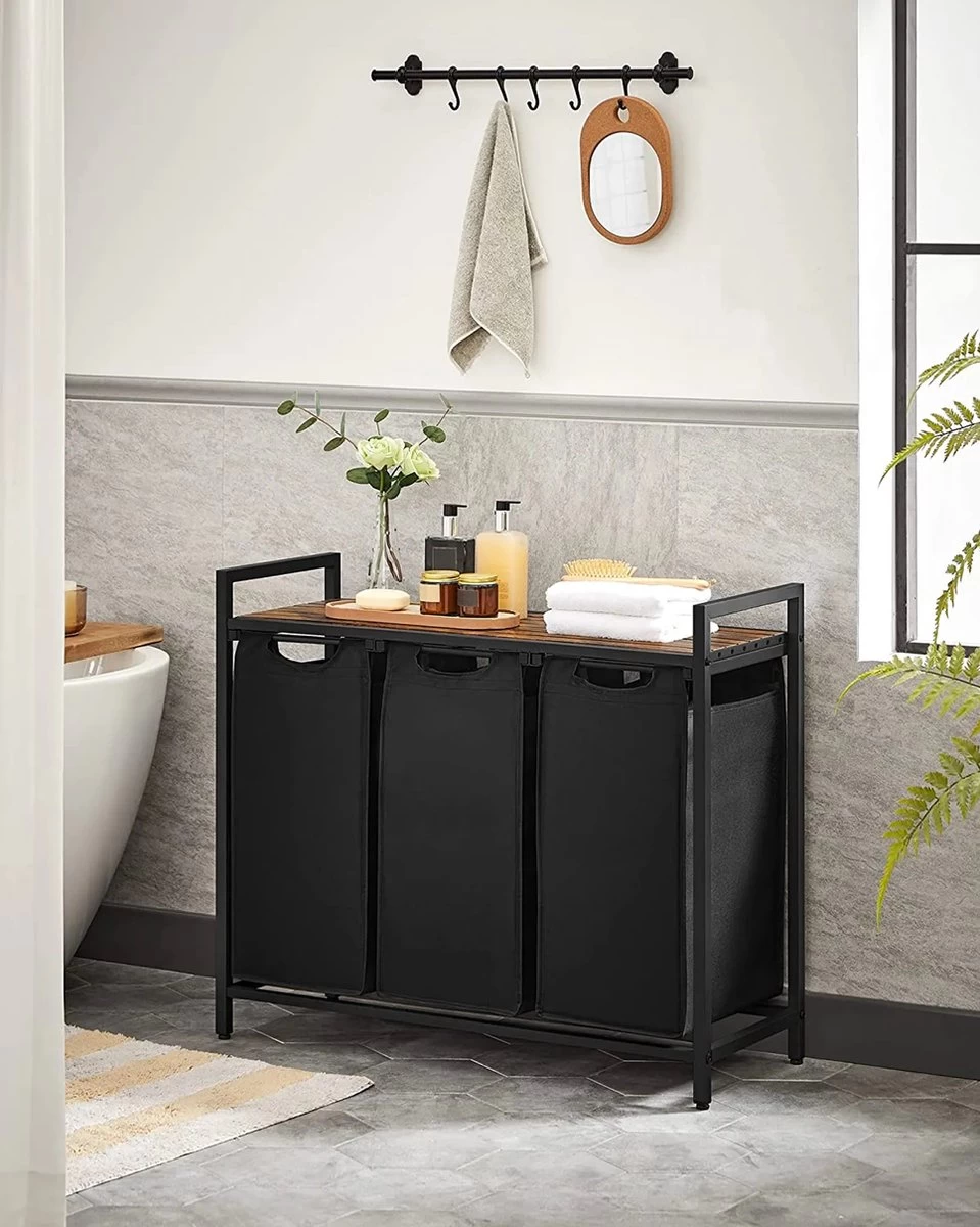 A.T. Shop Wasmand, Wascollector, Wassorteerder, 3 Compartimenten, Met Plank, Waszak Uitschuifbaar En Afneembaar, Per Zak 38 Liter - Afbeelding 3