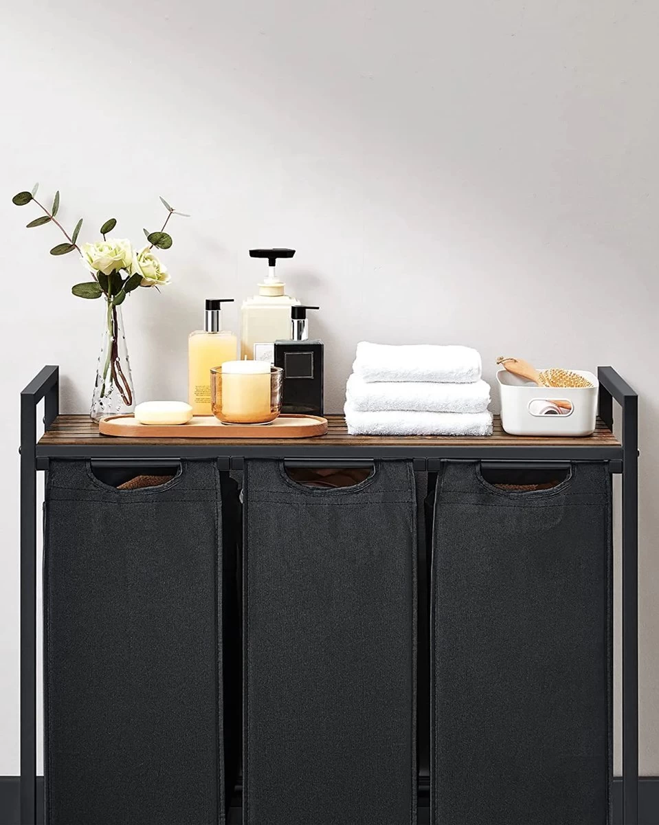 A.T. Shop Wasmand, Wascollector, Wassorteerder, 3 Compartimenten, Met Plank, Waszak Uitschuifbaar En Afneembaar, Per Zak 38 Liter - Afbeelding 4