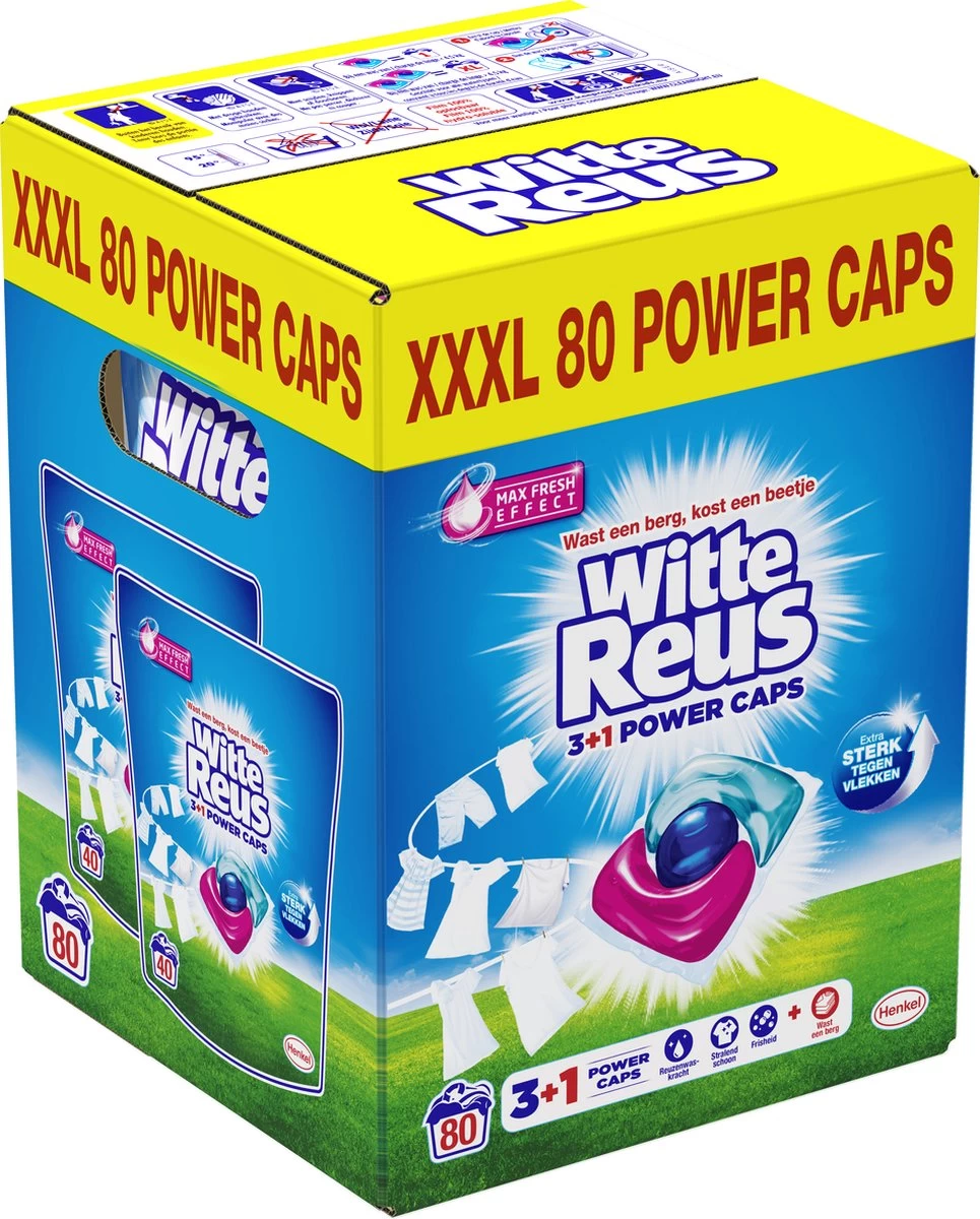 Witte Reus Power Caps Wascapsules - Wasmiddel Capsules - Voordeelverpakking - 2x40 Wasbeurten - Image 2