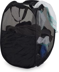 Wonair - Opvouwbare Wasmand - Wassorteerder - Extra Opbergvak – Met Hengsel - 70L - Zwart