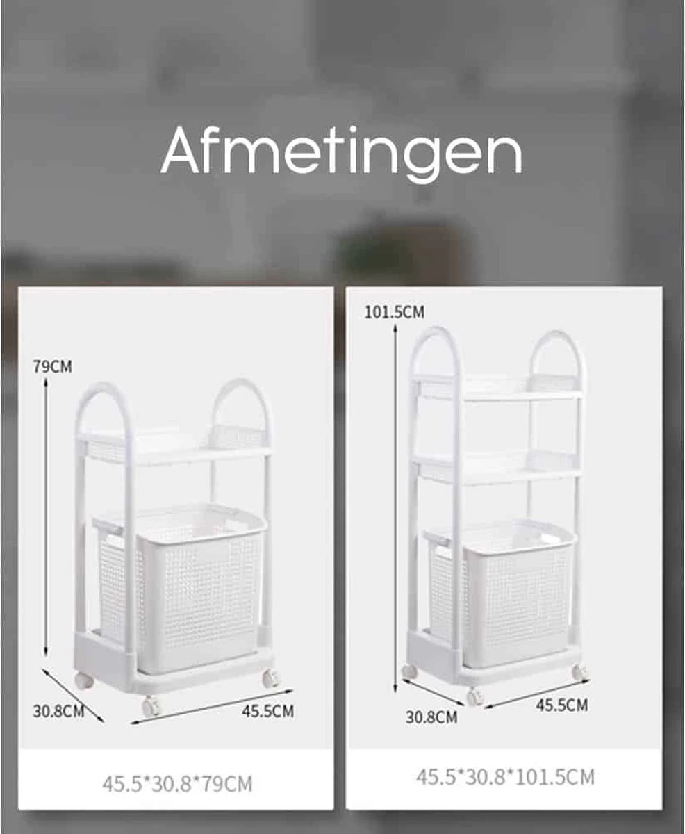 Wasmand Op Wielen - Badkamer Organizer - 3 Lagen - Afneembare Wasmand - Wit - Afbeelding 16